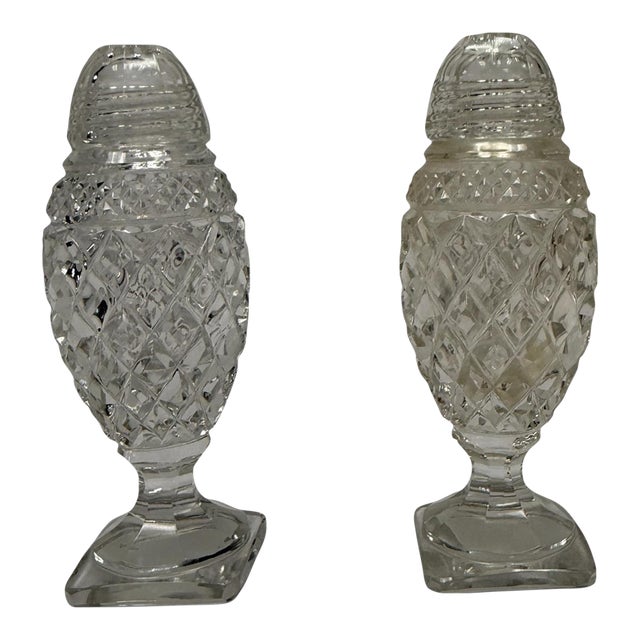Vintage American Pressed Clear Glass Pedestal Salt & Pepper Shakers - Pair For Sale
