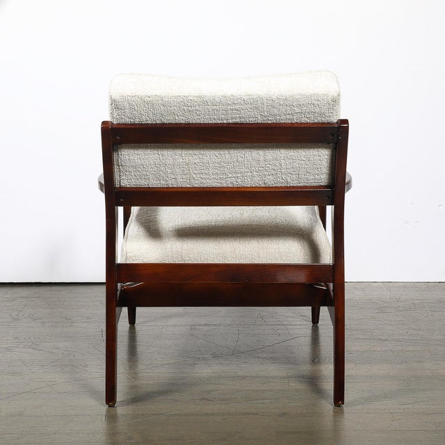 Pair of Mid-Century Modern Walnut Armchairs With Off-White Textural Upholstery For Sale - Image 11 of 18