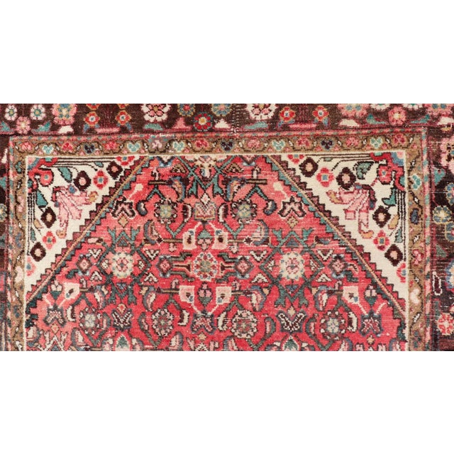 Semi Antique Persian Distressed Hamadan Gallery Rug With Medallion Design For Sale - Image 11 of 12