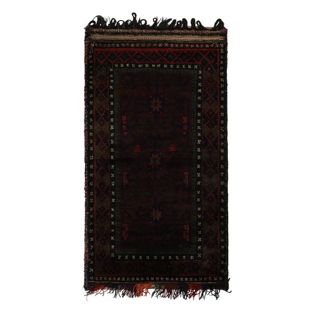 Red Rug & Kilim’s Baluch Scatter Rug in Dark Purple, Red and Blue Geometric Patterns For Sale - Image 8 of 8