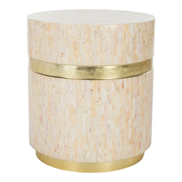 Mosaic Round Side Table in Pink Champagne & Gold For Sale