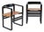 Mid Century Modern Black Lacquer and Brown Leather Arm Chairs 1970s For Sale