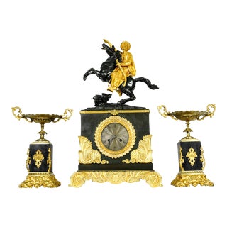 Antique French Bronze Mantel Clock Set - Set of 3 For Sale