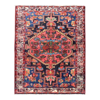 Antique Persian Hamadan Rug With Medallion and Geometric Design in Multicolor 3'8"x4'9" For Sale