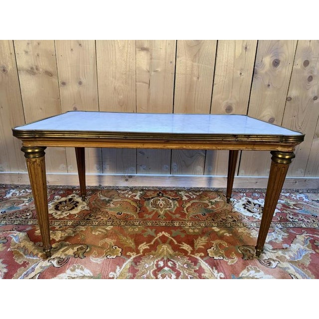 Brown Louis Xvi Style Coffee Table in Carrara Marble with Toupie Legs For Sale - Image 8 of 8
