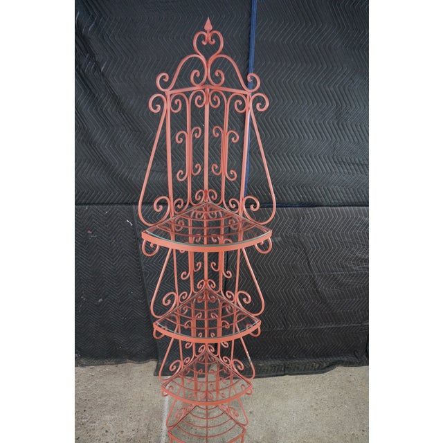 Vintage French Style Red Scrolled Wrought Iron Four-Tier Corner Etagere Stand For Sale - Image 12 of 18