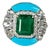 Set in 18k Gold, Zambian Emerald, Turquoise & Rose Cut Diamonds Cocktail Ring, Size 6.5 For Sale