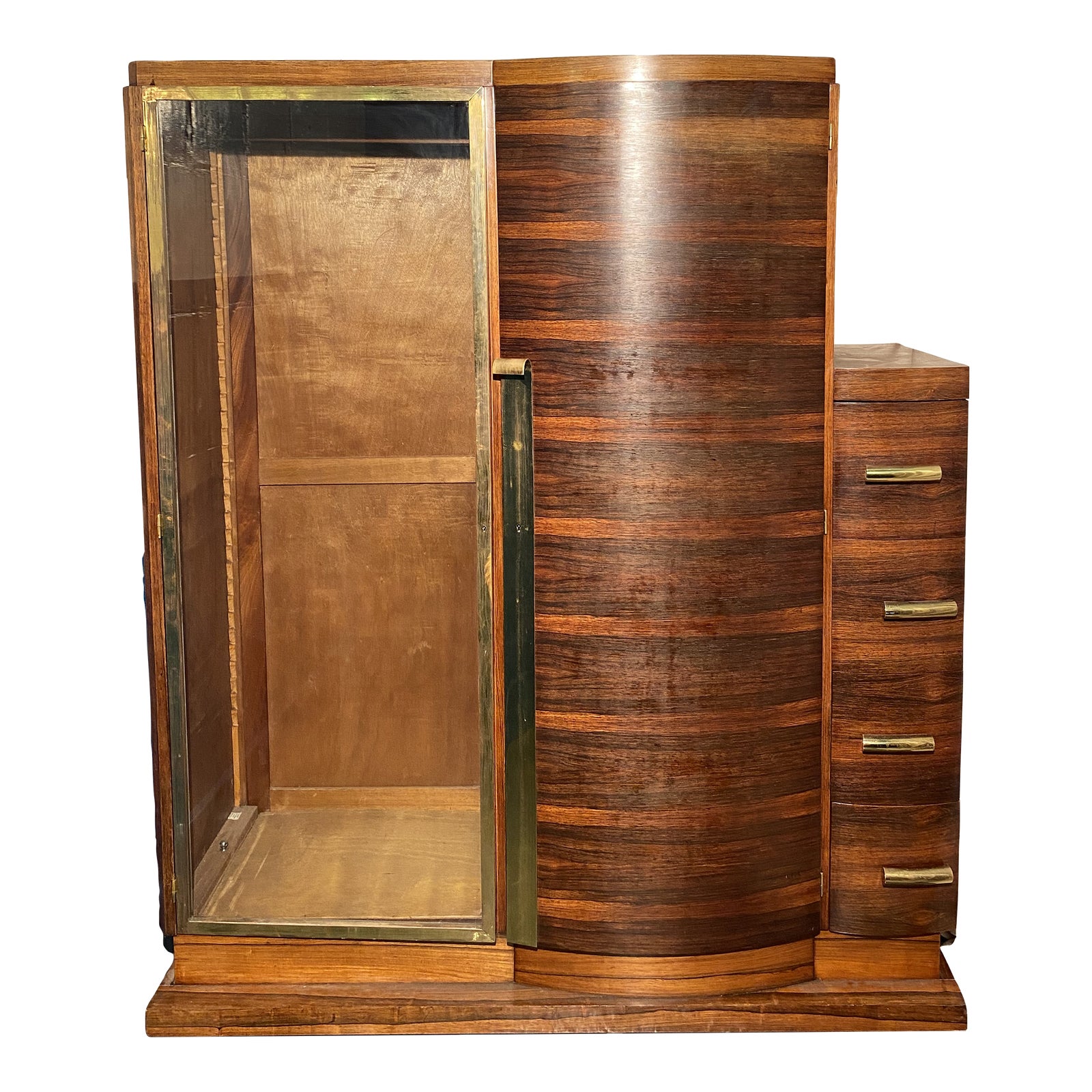 Antique Art Deco Armoire with Glass Front Door and Brass Pulls Chairish