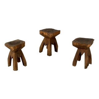 Italian Modern Square Wooden Stools, 1970s, Set of 3 For Sale