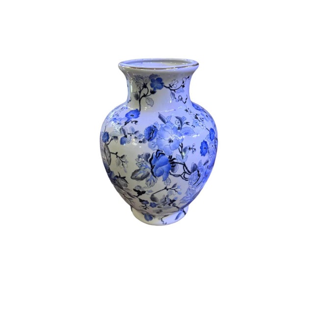 Chinese Vintage Chinese Blue and White Floral Vase For Sale - Image 3 of 6