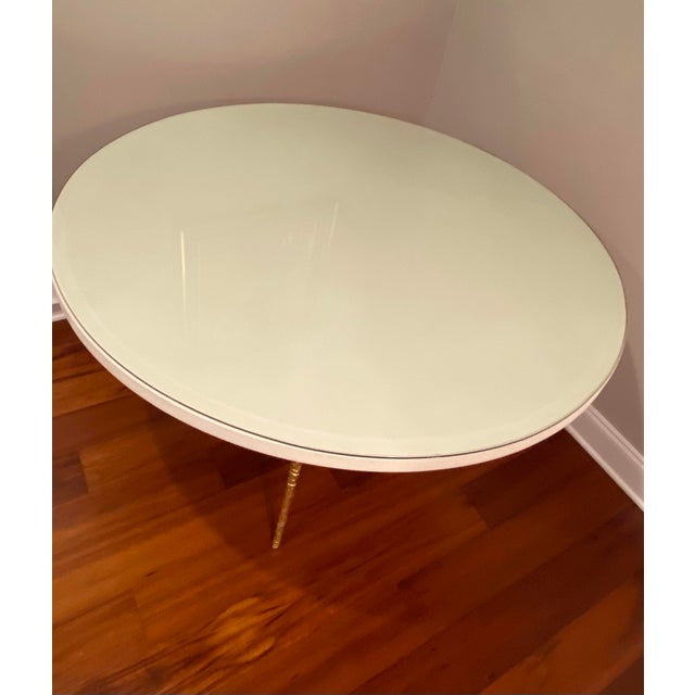 Late 20th Century Late 20th Century Made Goods Grace Pitted Iron Dining Table in Faux Belgian Linen For Sale - Image 5 of 9