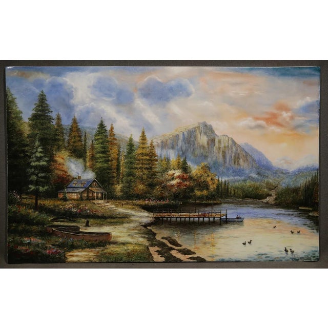 Mid 20th Century Landscape with Cabin - KPN Plaque on Porcelain For Sale