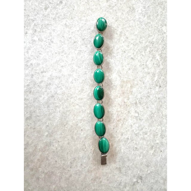American Sterling Silver and Malachite Inlay Bracelet For Sale - Image 3 of 5