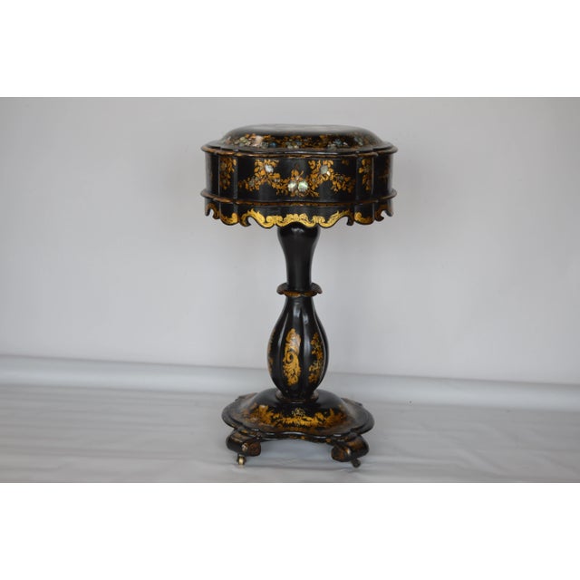 Victorian Pedestal Box on Stand Table With Gold Details For Sale - Image 3 of 12