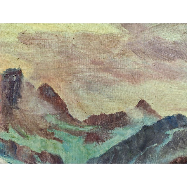 Carezza Lake and Latemar, Dolomites, 1950s, Oil on Canvas For Sale - Image 11 of 15