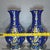 Blue Pair of Chinese Deep Blue Famille Rose Plum Blossom Floral Vases, Chinoiserie Decor Vessels For Sale - Image 8 of 9
