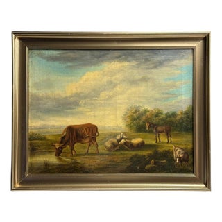 Charles Desan, Landscape with Cattle, 1846, Oil on Canvas, Framed For Sale