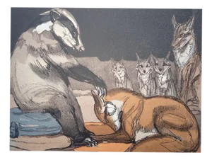 Paul JOUVE, The badger and the Fox, Wood Engraving
