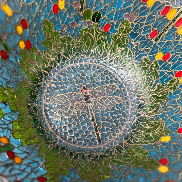 Metal Pristine 7" Vintage Chinese Plique-À-Jour Transparent Enamelled 7-Dragonfly Bowl For Sale - Image 7 of 12