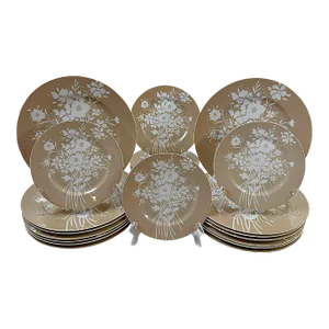 20th Century Fitz and Floyd Taupe & Ivory Silhouette Bouquet Dinnerware Set- 56 Pieces