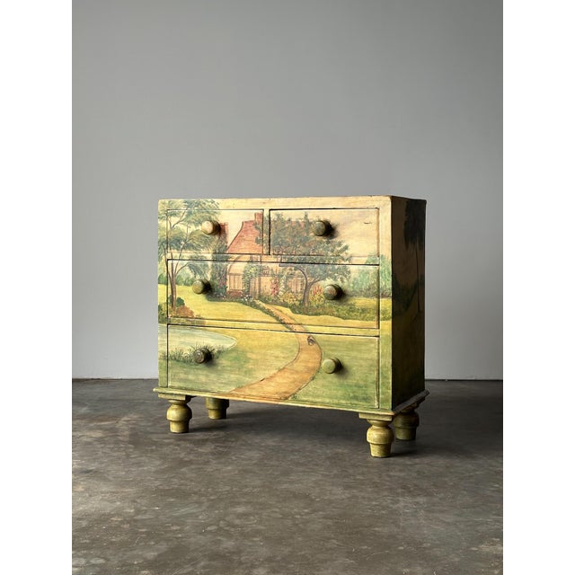 Hand-Painted Cottage Landscape Chest of Drawers, 19th Century For Sale - Image 12 of 18