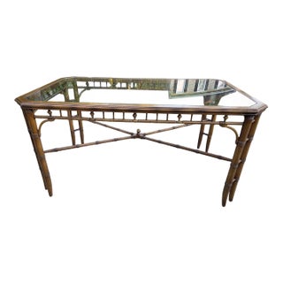 Petite Thomasville Vintage Faux Bamboo Glass Top Dining Table Hollywood Regency For Sale
