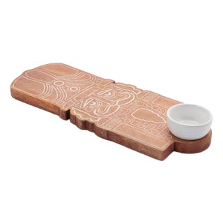 Nutcracker Wood Platter with Ceramic Dip Bowl 17"L For Sale
