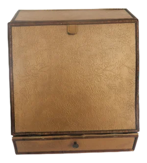 190s Hand Tooled Leather Portable Desk With Drawer and Shelving