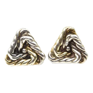 Late 20th Century Two Tone Sterling Silver With Gold Tone Accents Triangle Rope Clip on Earrings - 2 Pieces