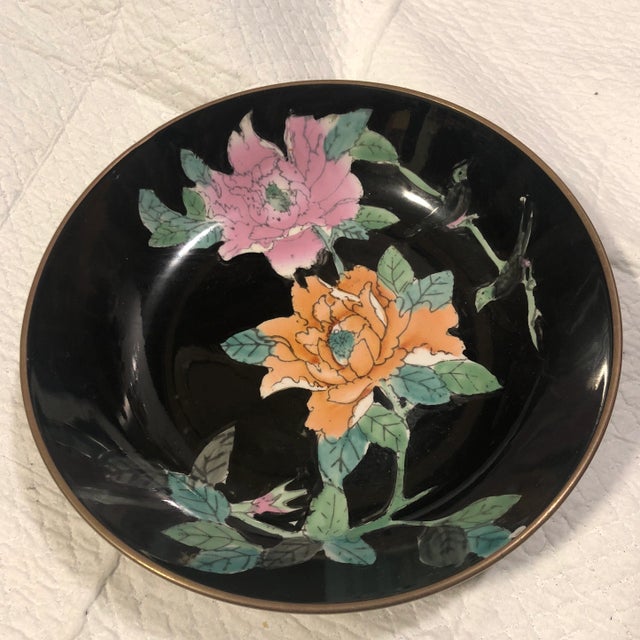 1980s Vintage Floral Asian Influence Hand Painted Dish For Sale - Image 9 of 9
