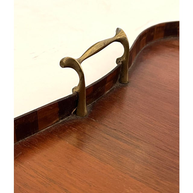 Wood Edwardian Inlaid Mahogany & Satinwood Serving/Butler's Tray With Conch Shell Motif For Sale - Image 7 of 8