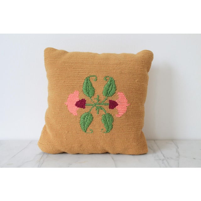 Farmhouse Vintage Floral Needlepoint Accent Pillow For Sale - Image 3 of 9