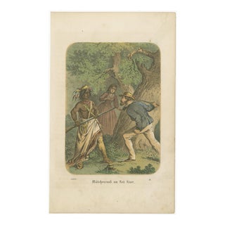German School, Kidnapping at the Red River Frontier Scene, 1868, Lithograph For Sale