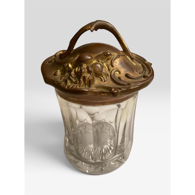 Antique Leaded Glass Tobacco Leaf Humidifier With Gold Finish Iron Lid For Sale - Image 4 of 4