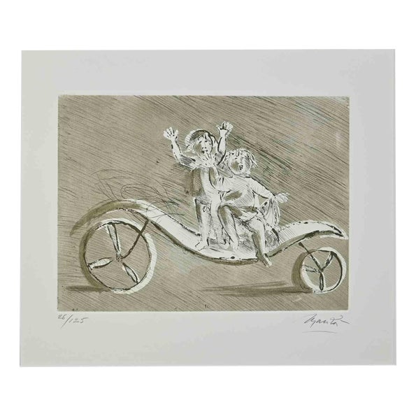 Giacomo Manzú, Mileto and Giulia in a Green Carriage, Etching, 1970s For Sale