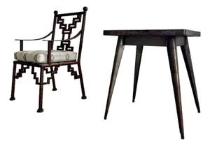 Industrial Steel Square Bistro Table / Desk + Ziggurat Lounge Chair, Set of 2
