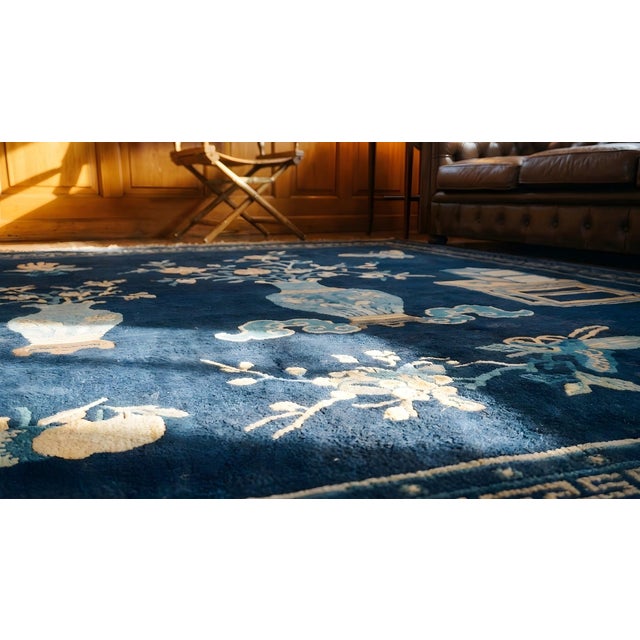 Textile Early 20th Century Chinese Baotou Scholars Carpet For Sale - Image 7 of 9