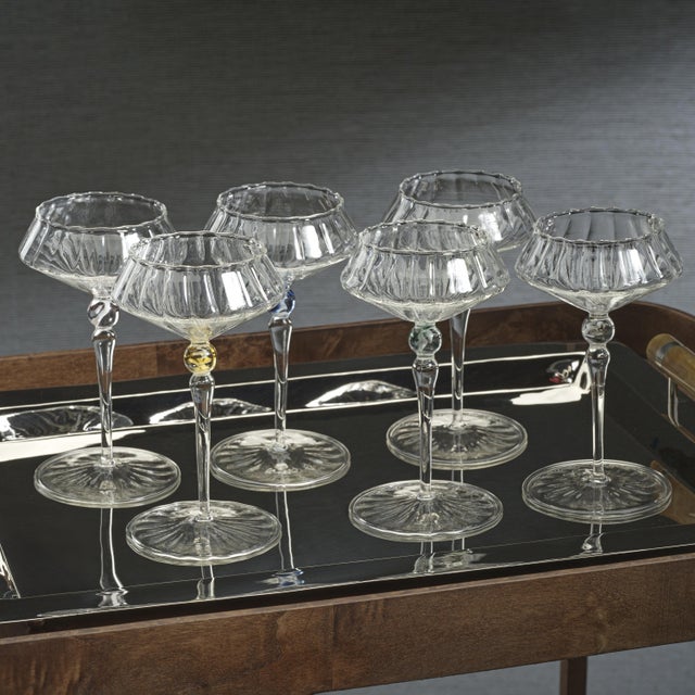 Contemporary Ondine 4-Piece Set Fluted Coupe Glasses, Clear with Royal Azure Accent For Sale - Image 3 of 4