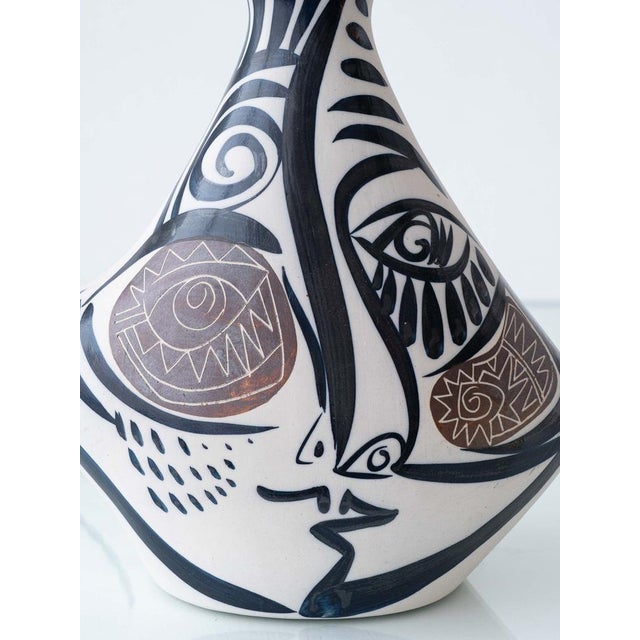 Modern Vintage Cubist Ceramic Table Lamp with Hand-Painted Face & New Lampshade, Spain For Sale - Image 3 of 11