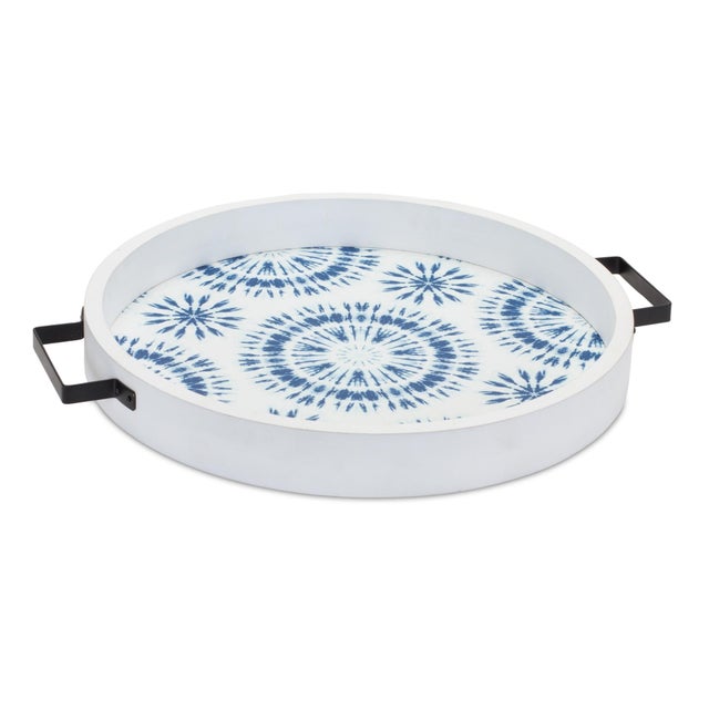 Elevate your home decor with the serene and vibrant Round Wooden Tie-Dye Design Trays. Crafted with a stunning blue and...