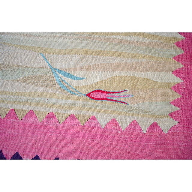 Turkish Silk Rug Kilim Hand Woven Tulips Motif Oushak Area Rug - 3′11″ × 5′7″ For Sale - Image 11 of 17