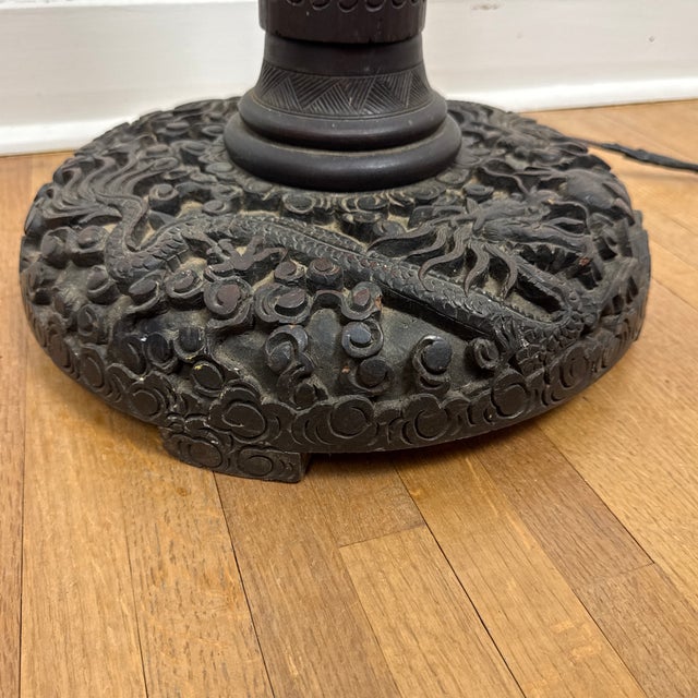 Early 20th Century Hand Carved Ebonized, Wood, Chinese Floor Lamp For Sale - Image 11 of 12