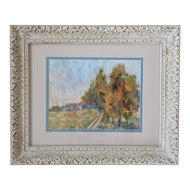 Original Impressionist Fall Farmland Landscape Oil Painting Framed For Sale