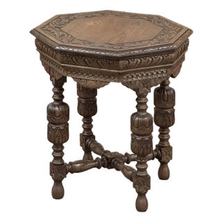 Antique French Renaissance Octagonal Carved End Table For Sale