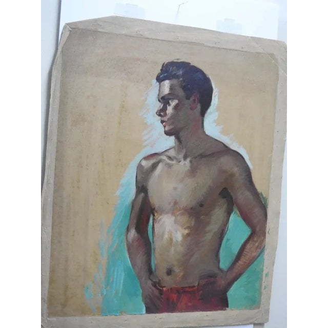 Robert Whitmore Double-Sided Oil Painting Male Against Green Background For Sale - Image 4 of 11