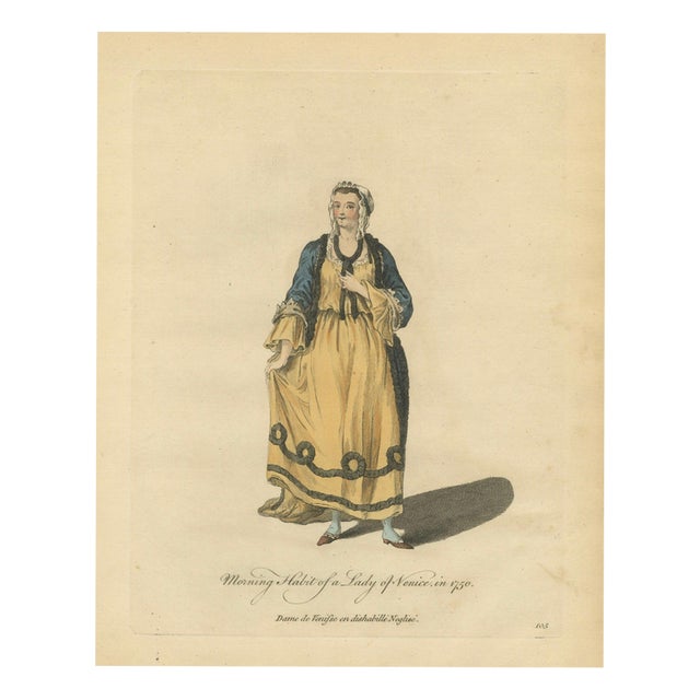European School, Venetian Morning Dress Costume Print Lady of Venice Fashion, 1749, Paper For Sale