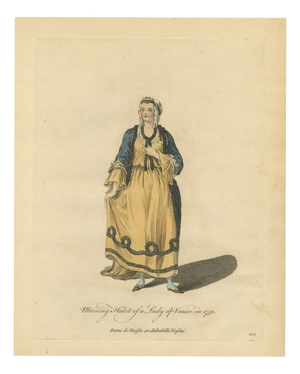 European School, Venetian Morning Dress Costume Print Lady of Venice Fashion, 1749, Paper