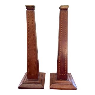 Pair of 19th Century Obelisk Candlesticks With Marquetry Inlays For Sale