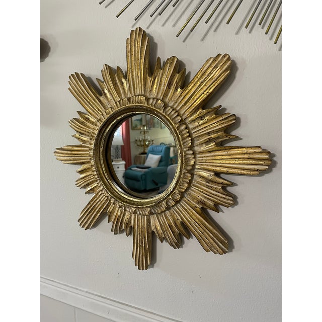 Vintage 16" Gilded Sunburst Wall Mirror With Light Cream Wash For Sale - Image 14 of 15
