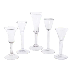 Set of Five Antique English Folded Foot Wine or Liquor Stem Glasses